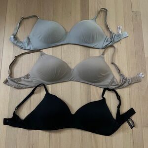 Victoria’s Secret Light Lined Wireless Bras - 3 Nude, Grey, Black - Size 38DD